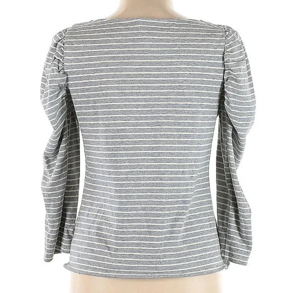 Rebecca Taylor La Vie Grey & White Stripe Cotton Puff Sleeve Blouse Size Large L - Picture 3 of 6